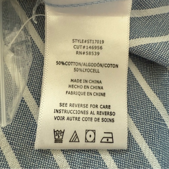 Kut From The Kloth Blue Stripe Button Up Roll Tab Sleeve Blouse - Picture 8 of 9